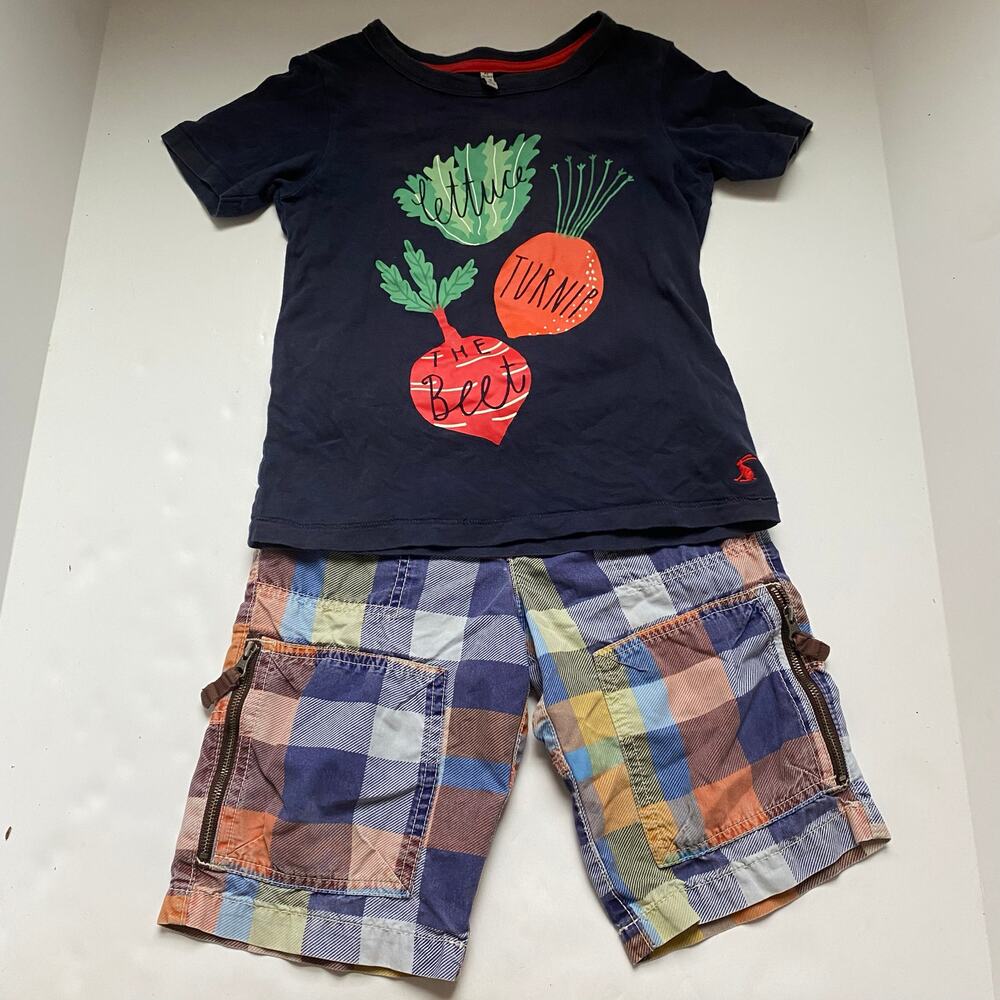 Mini Boden & Joules Turnip Up the Beet Plaid Shorts Outfit